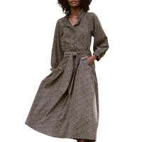 THE GREAT. Women's The Venetian Dress in black laurel leaf print - women's dress