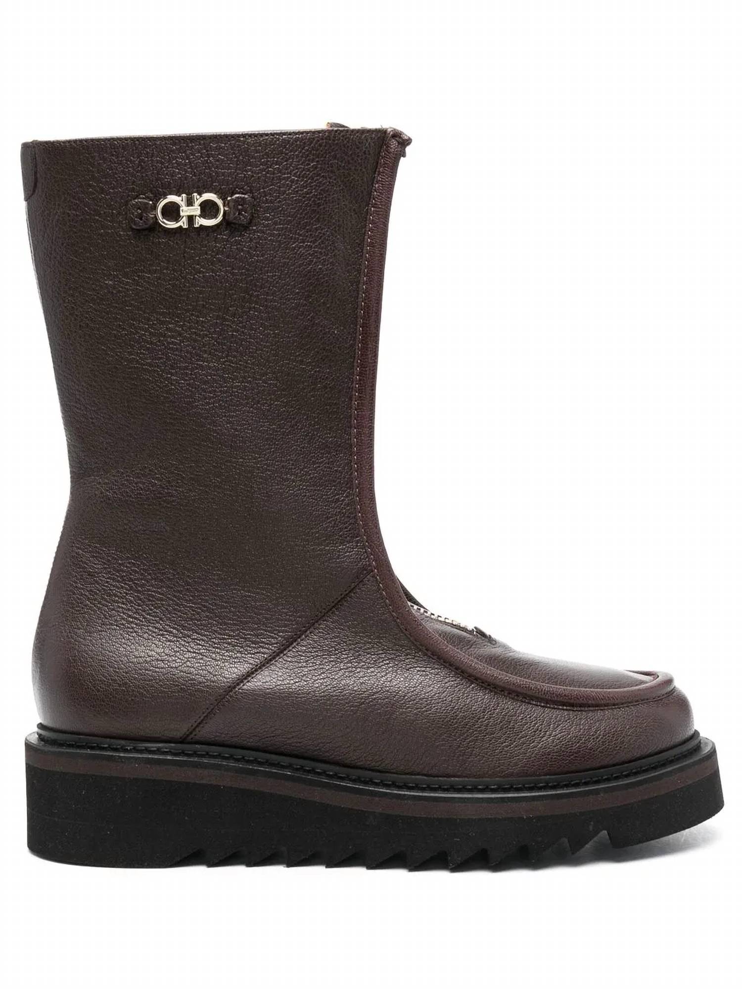 Salvatore Ferragamo Women's Gancini-plaque Ankle Boots in brown - women's shoe - view 42