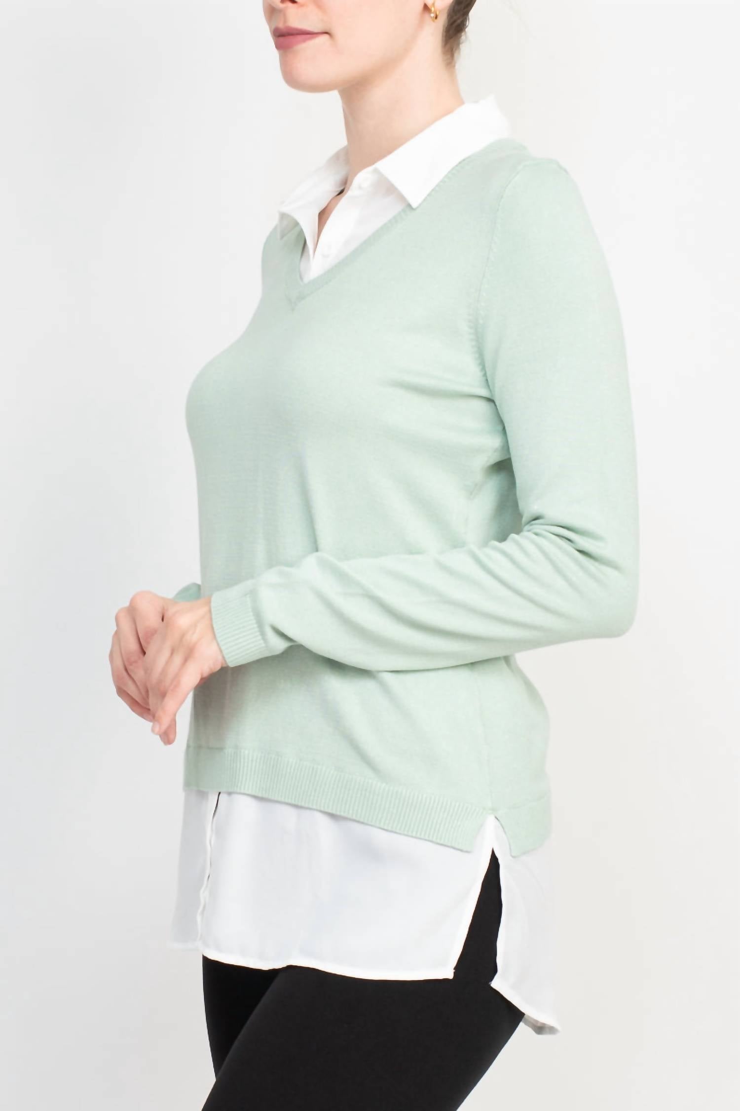 Adrianna Papell - V-neck Layered Twofer Sweater