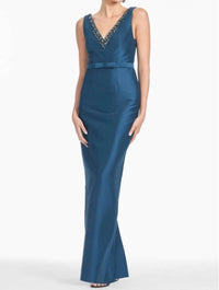 SACHIN & BABI Garda Crystal Embellished Mikado Gown in bottle green - women's dress