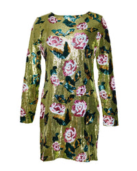 See And Be Seen - Floral Sequin Long Sleeve Mini Dress