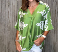 umgee Laney V-neck Top in green - women's blouse