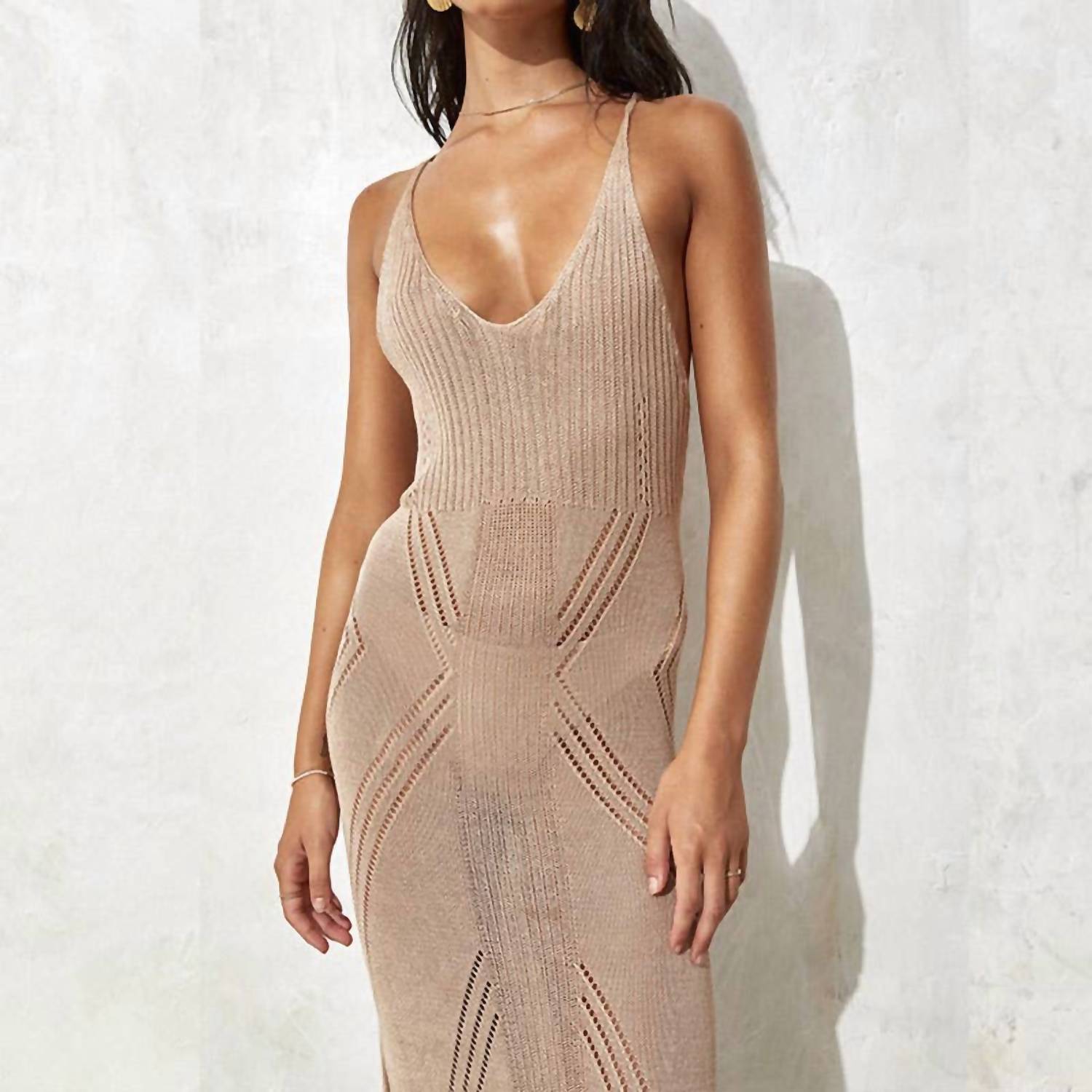 Sweetkama - Solid Color Flounce Halter Cover Up Dress