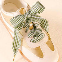 The Darling Effect Gingham Shoe Laces in green - women's item - alternate view