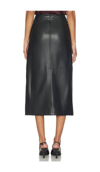 Cami NYC Lorena Vegan Faux Leather Midi Skirt in black - women's skirt - detail view