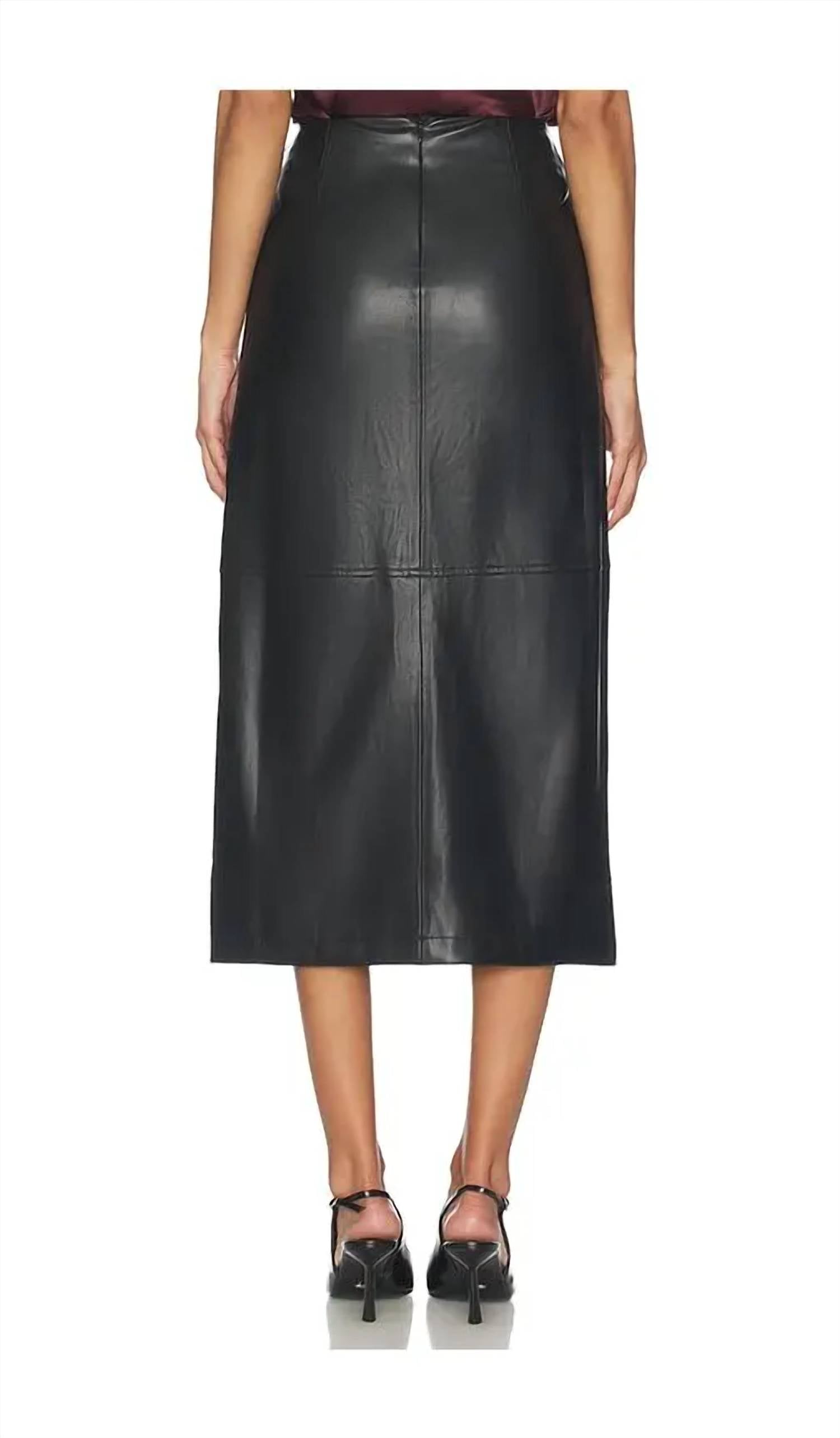 Cami NYC Lorena Vegan Faux Leather Midi Skirt in black - women's skirt - detail view