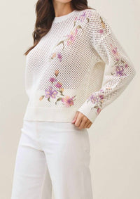 Able - Floral Print Open Knit Sweater