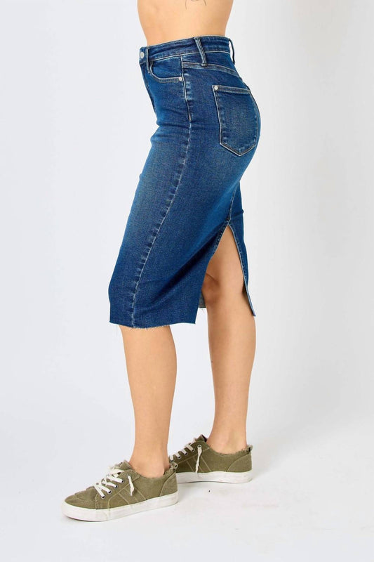 Judy Blue - High Waist Back Slit Hem Mid Length Skirt