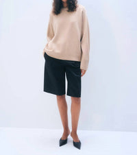 White + Warren Oversized Saddle Sleeve Crewneck Sweater in muted camel - women's sweater