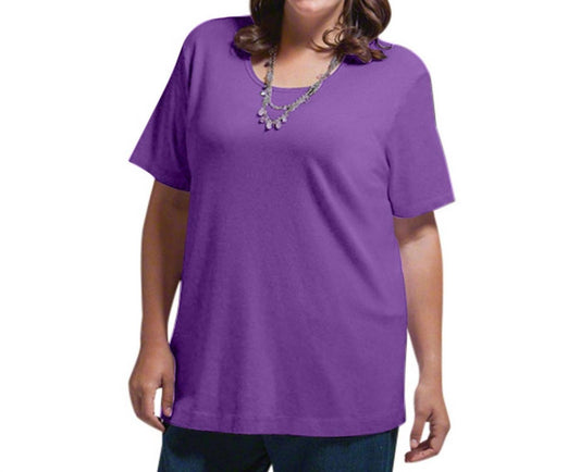 On The Plus Side - Solid Short Sleeve U-Neck Tee - Plus