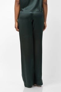 THE SEI Wide Leg Silk Trousers in hunter green - women's pants - alternate view