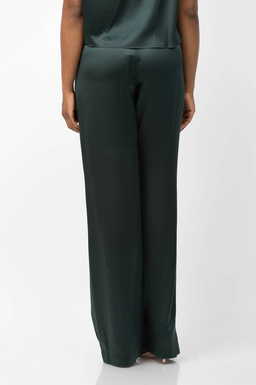 THE SEI Wide Leg Silk Trousers in hunter green - women's pants - alternate view