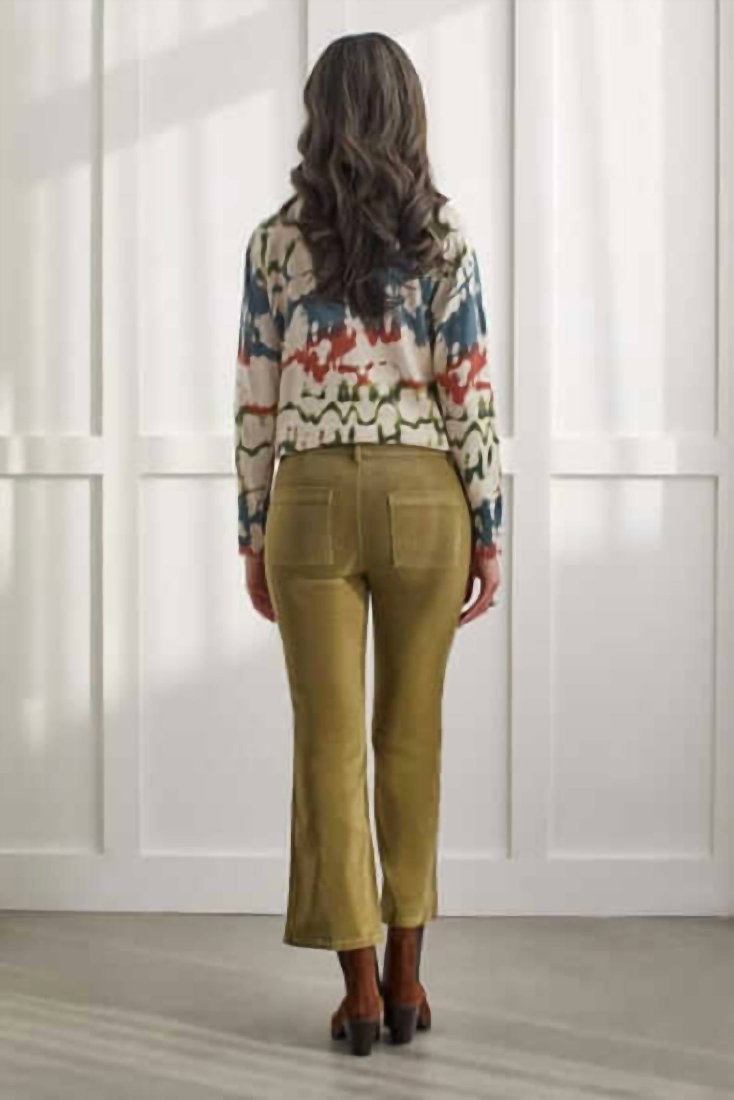 Tribal - Corduroy Wide Hem Slit Pants