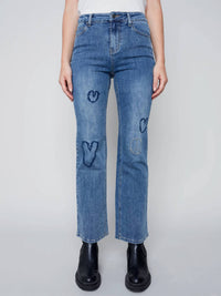 CHARLIE B Heart Embroidered Jean in medium blue - women's jeans