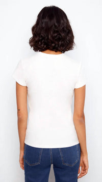 CHARLIE B Tencel Ribbed Crew Neck Tee in white - women's t-shirt - detail view