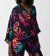 Joseph Ribkoff Draped Faux Wrap Top in black multi - women's blouse