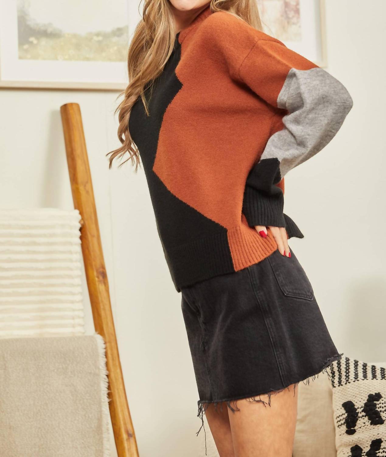 ANDREE BY UNIT Colorblock Sweater - Plus in black mocha - women's sweater - alternate view