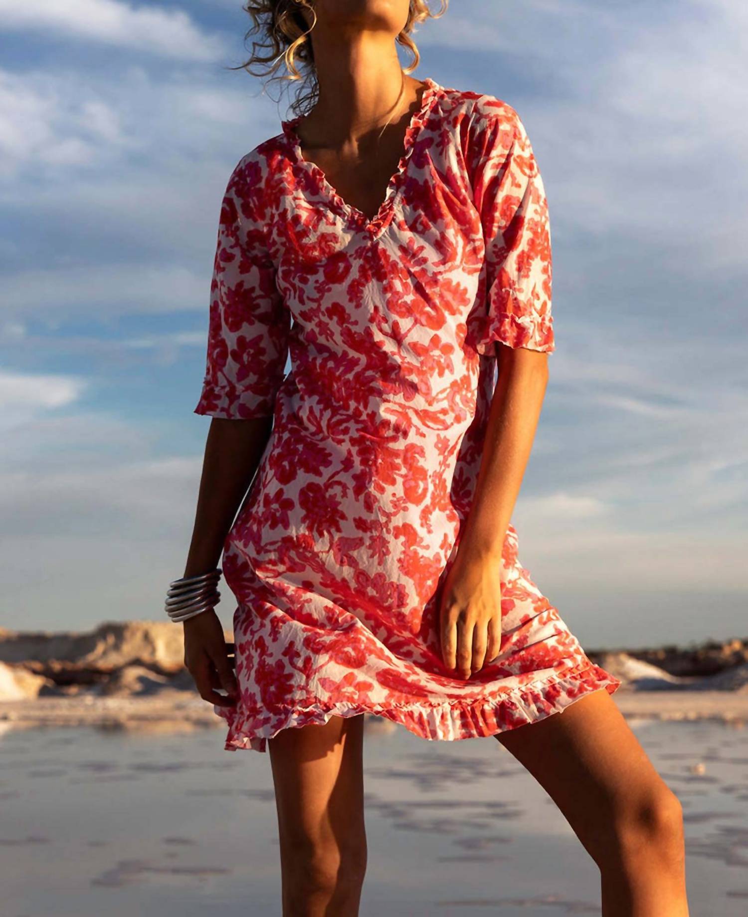 oneseason Antigua Middy Indi Dress in pink - women's dress - alternate view
