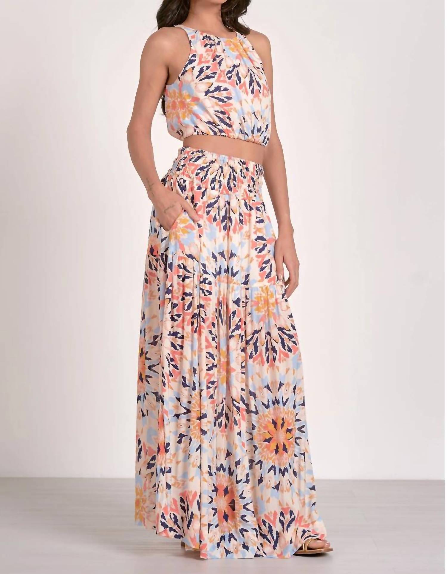 ELAN Midi Kaleidoscope Skirt in multi color - women's skirt