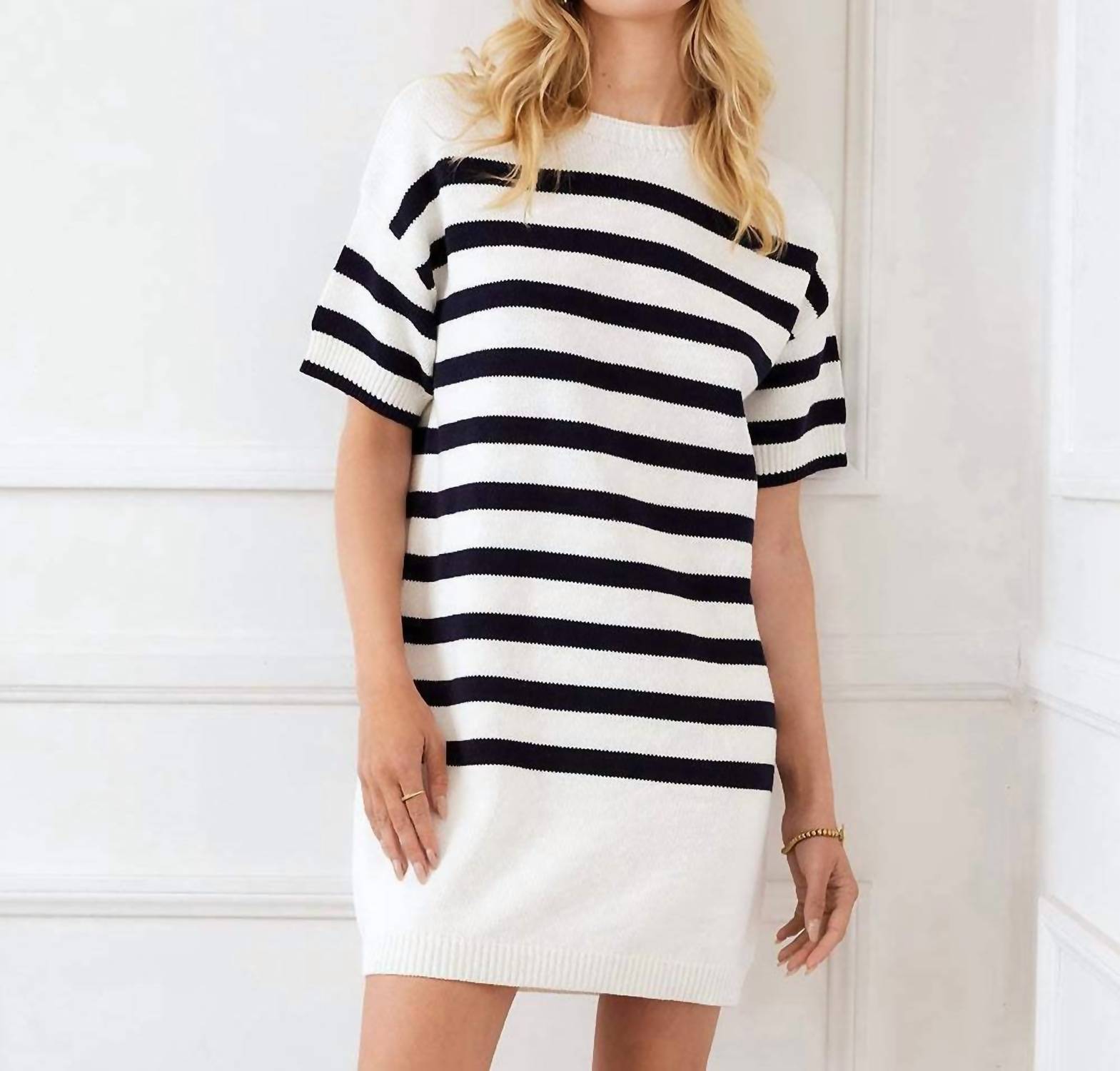 Karen Kane Stripe Sweater Dress in white - women's dress - view 6