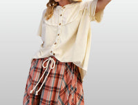 Easel - Short-sleeve Button-down Peasant Blouse