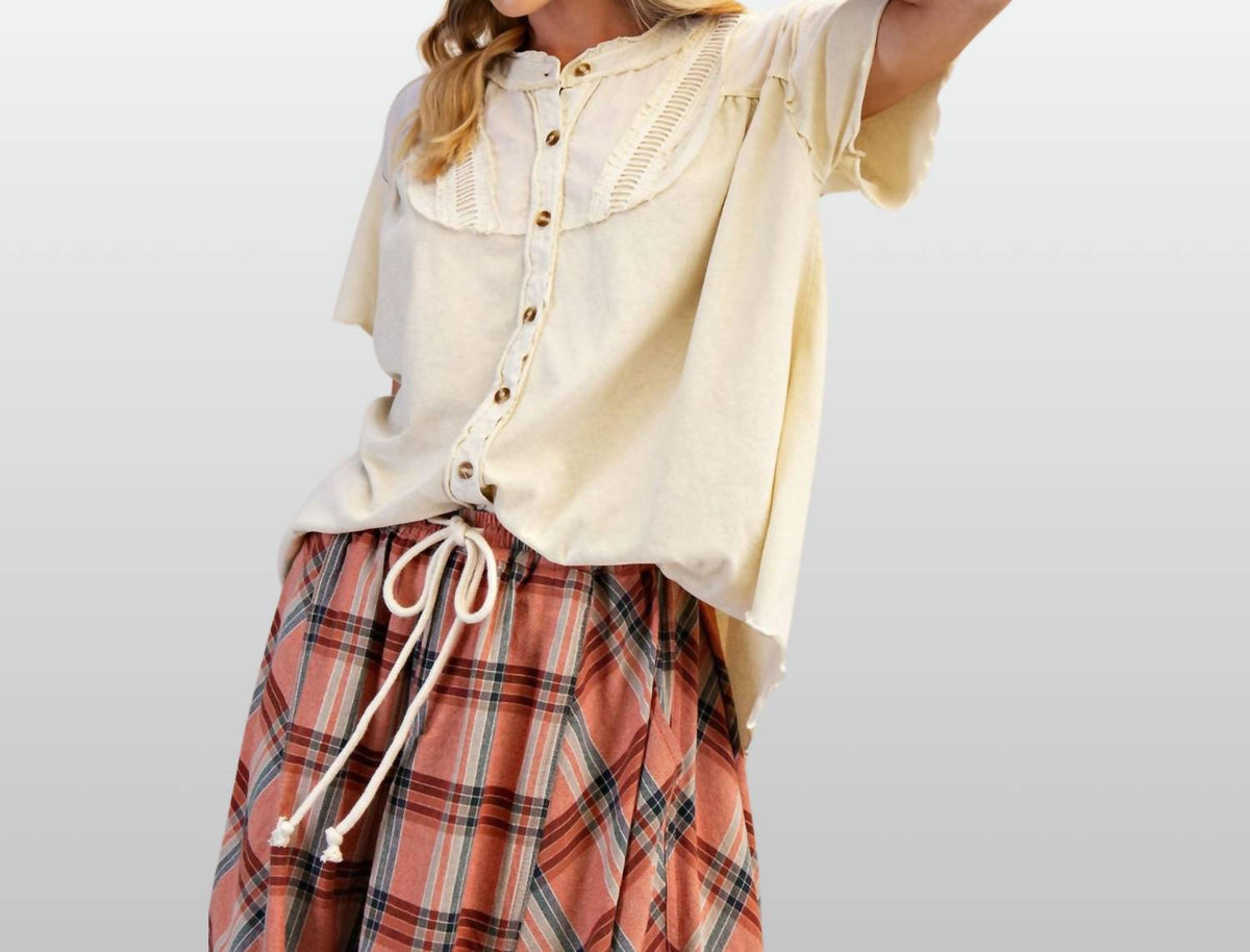 Easel - Short-sleeve Button-down Peasant Blouse