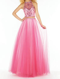 ALYCE PARIS Two Piece Halter Tulle Prom Dress in rose - women's dress