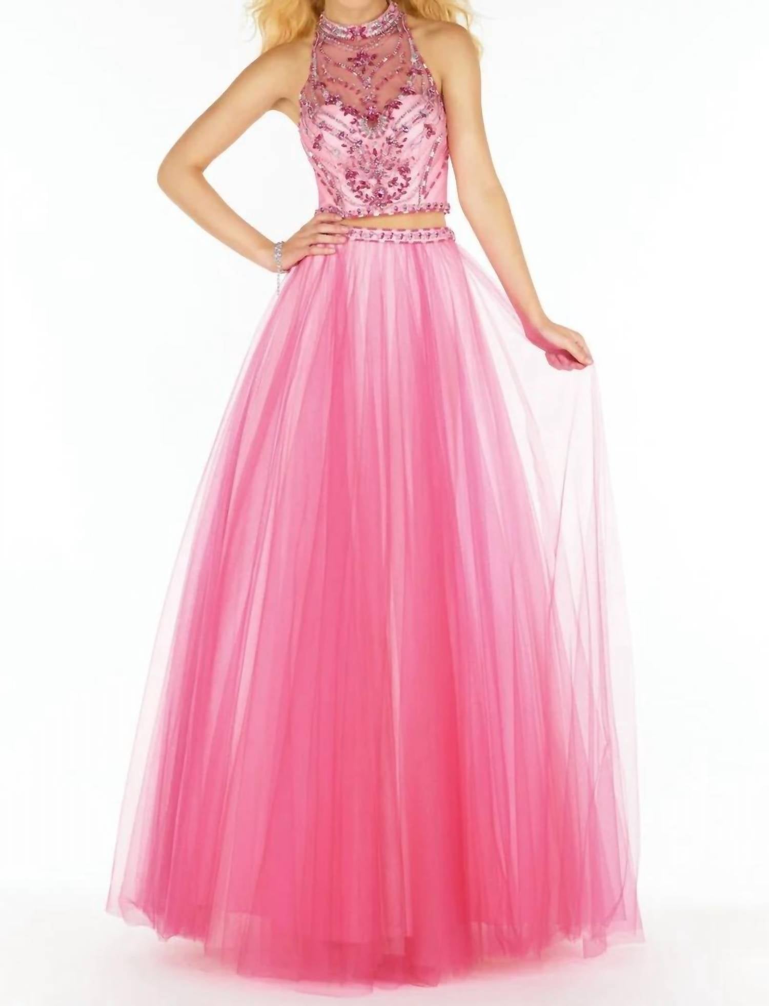 ALYCE PARIS Two Piece Halter Tulle Prom Dress in rose - women's dress