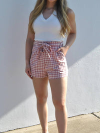 Davi & Dani - High Waist Checkered Paperbag Shorts