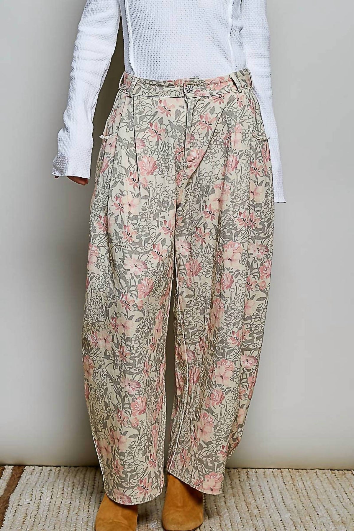 Pol - Crafted Textured Allover Print Woven Wide Leg Pants