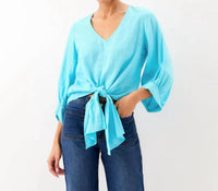 Karen Kane - Blouson Sleeve Linen Tie-Front Top