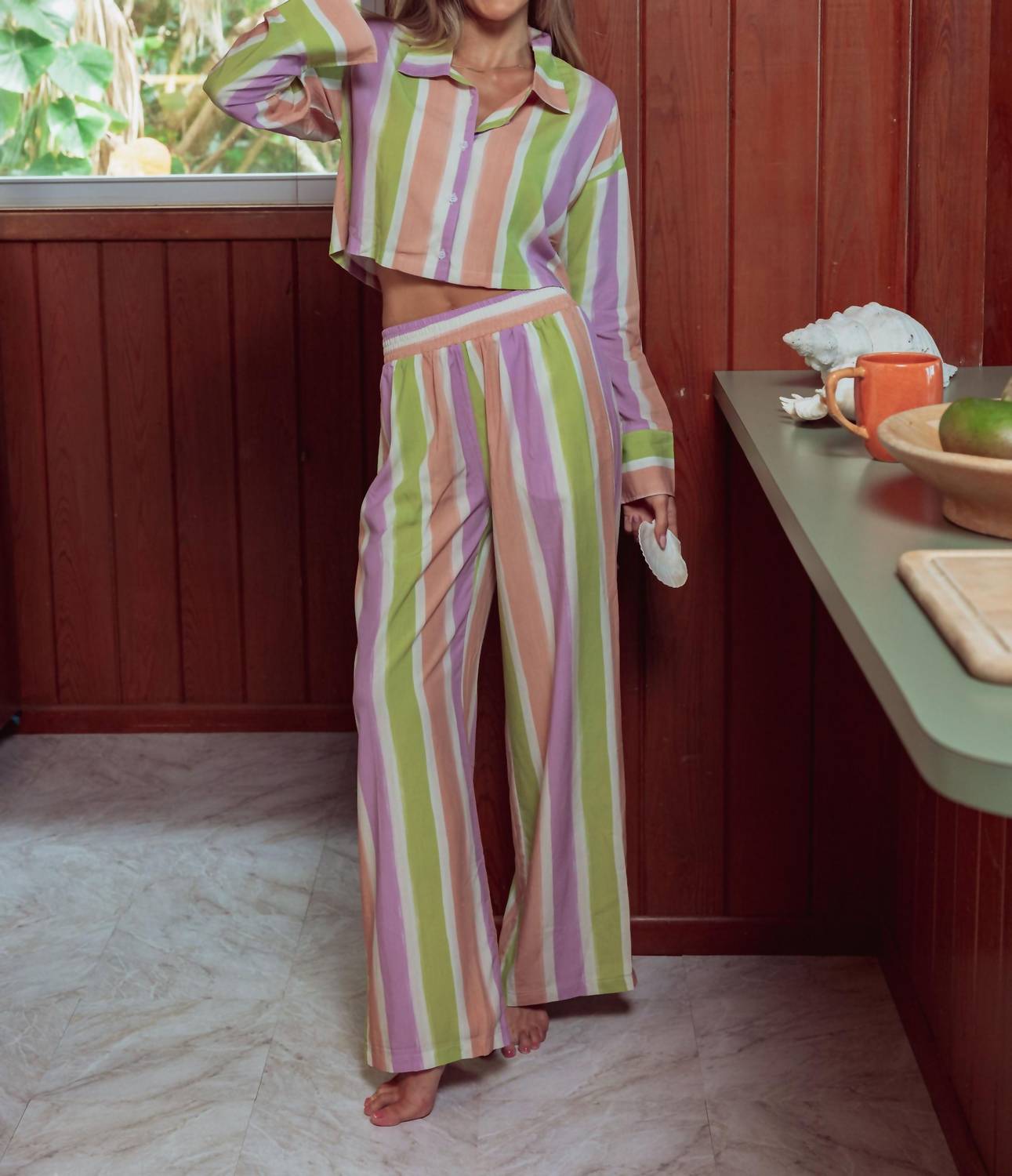Kilo Brava Long Pj Set in painted stripe - women's intimate