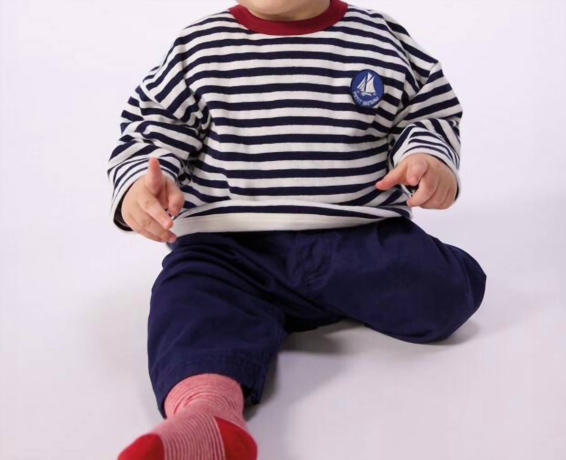 Petit Bateau Boat Striped Shirt in navy - kids' long sleeve top