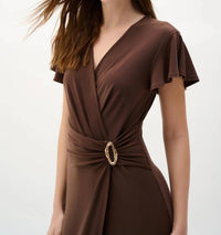 Joseph Ribkoff - Ruffled Sleeves Midi Wrap Dress