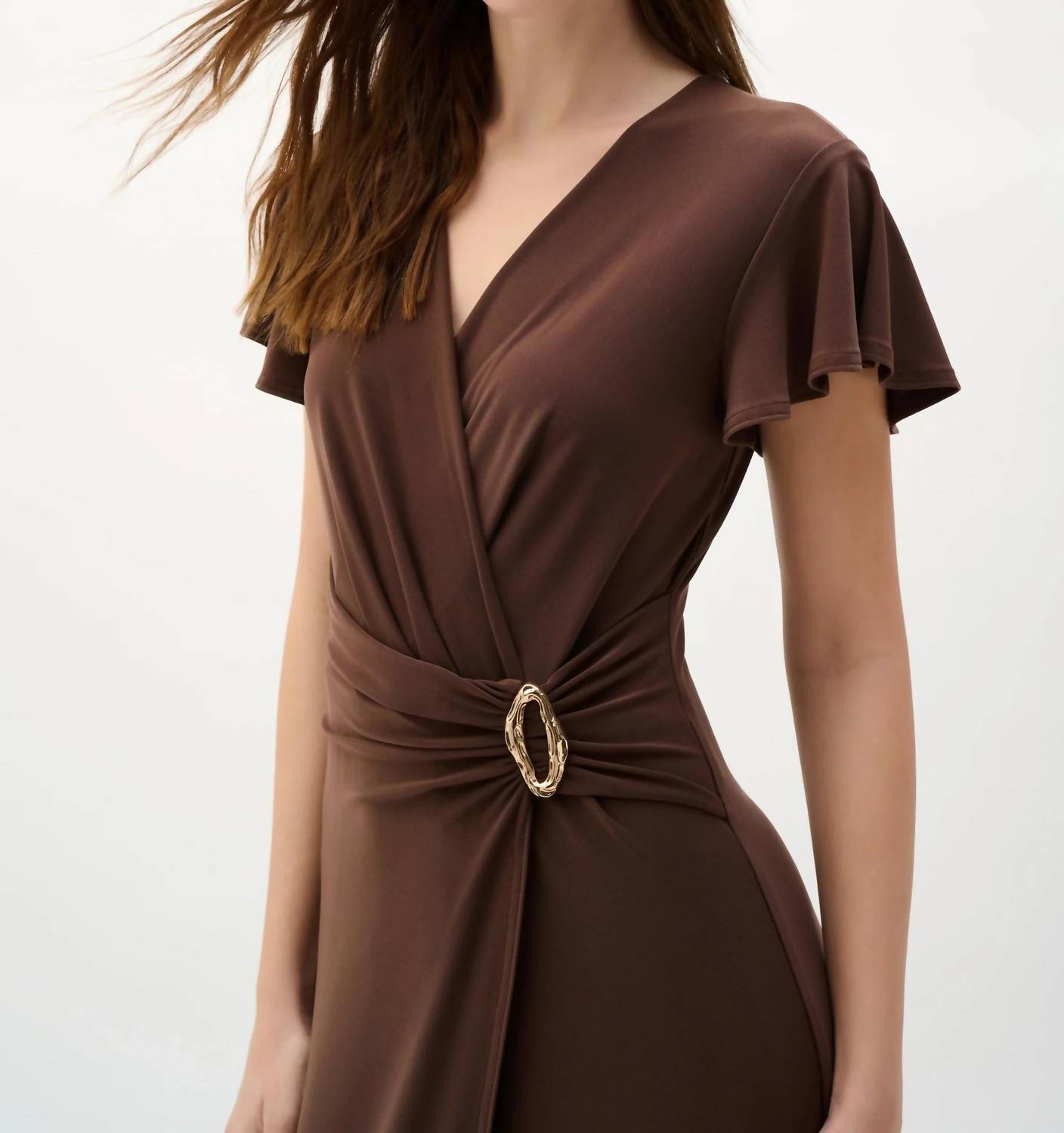 Joseph Ribkoff - Ruffled Sleeves Midi Wrap Dress