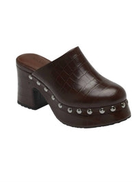 CHOCOLAT BLU Women's Hester Platform Clog in brown crocodile - women's shoe - detail view