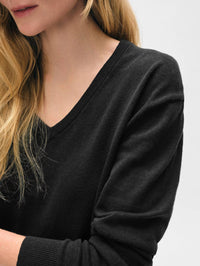 White + Warren - Organic Cotton Blend Rib Trim V-neck