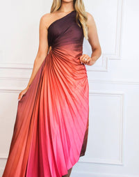 Luxxel - St Tropez Ombre Pleated One Shoulder Maxi Dress
