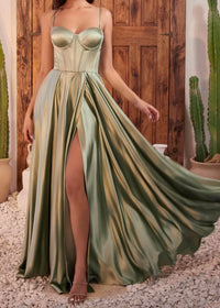 Ladivine A-line Bustier Maxi Dress in sage - women's dress - detail view