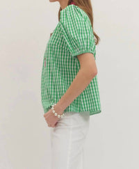 Entro - Gingham Puff Sleeve Top
