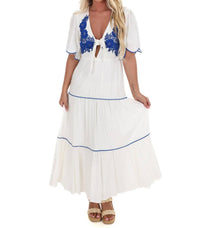 Blue Blush - Embroidered Dreams Tiered Midi Dress