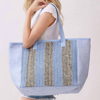 3Am By H&D Accessories - Women's Nautical Stripe Paper Straw Tote Bag