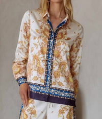 Skies Are Blue - Border Print Button Down Shirt