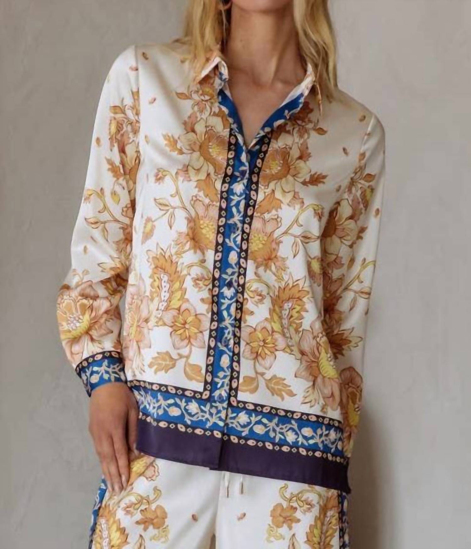 Skies Are Blue - Border Print Button Down Shirt