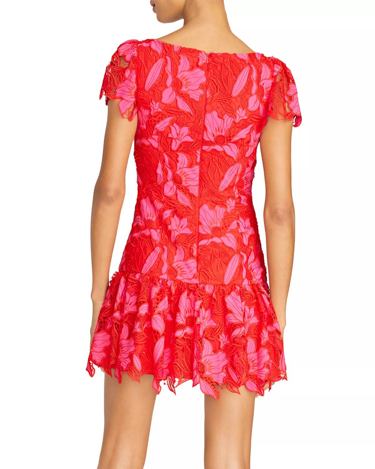 Monique Lhuillier - Flutter Sleeve Fit And Flare Mini Dress