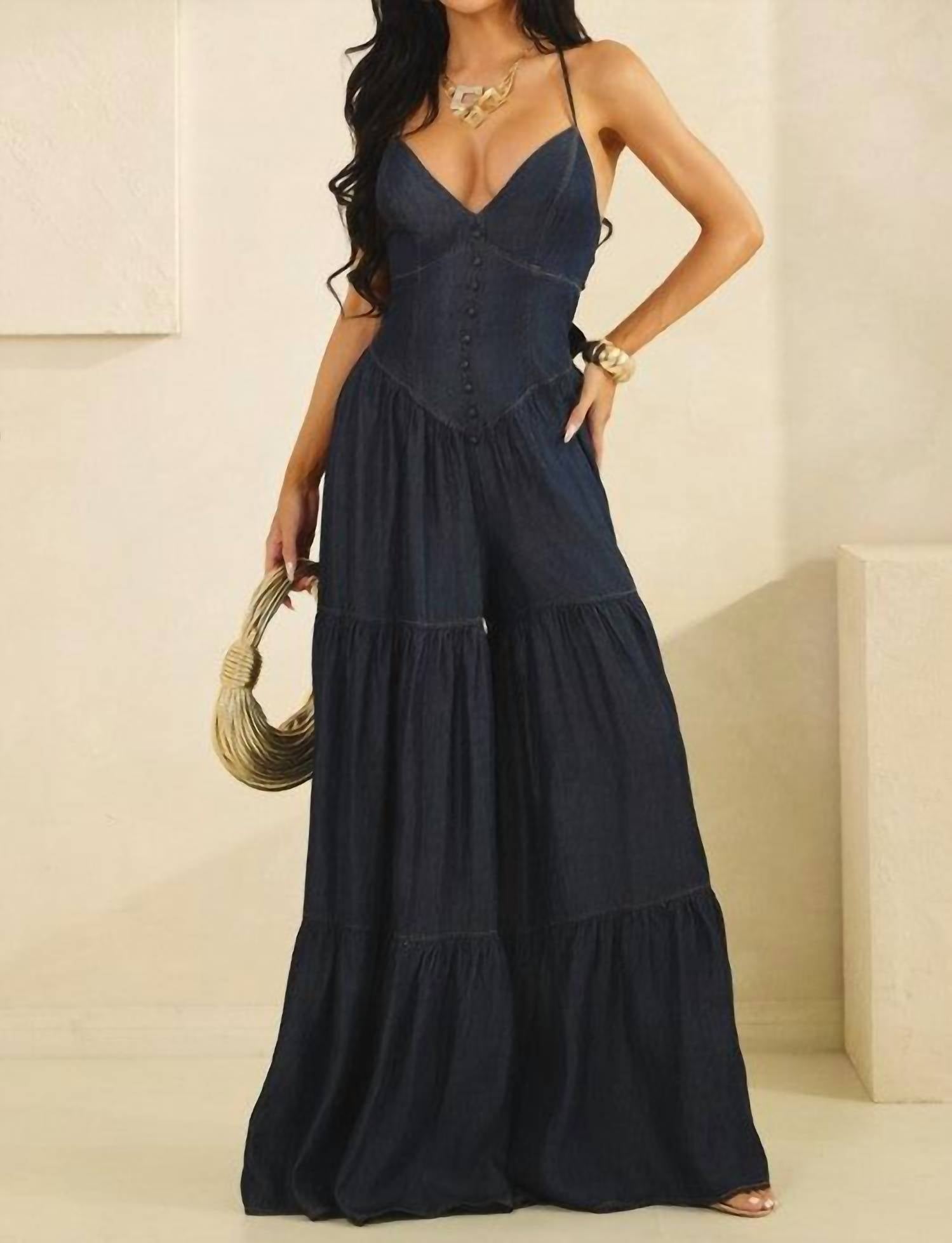 THE SANG Harlow V-neck Jumpsuit in blue - women's pants - alternate view