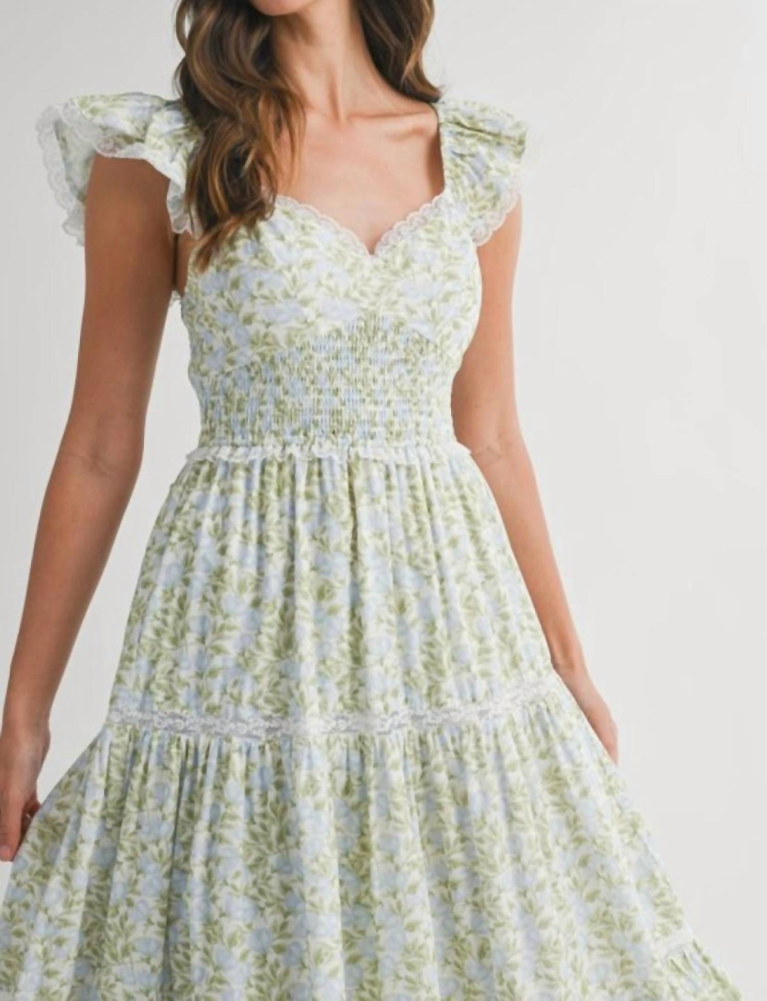 Mable - Sanderling Floral Ruffle Sleeves Maxi Dress