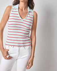 Lilla P - Striped Sleeveless Collared Top