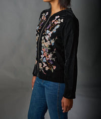Adore Embroidered Velvet Zip Up Hoodie in black - women's top - alternate view