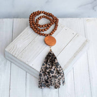 Lauren Lane - Women's Print Wooden Bead Tassel Necklace